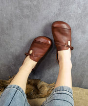 Brown Flat Feet Shoes Cowhide Leather Fashion Buckle Strap Flat Shoes