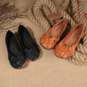 Brown Flat Feet Shoes Splicing Flats - SooLinen