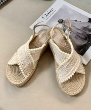 Brown Flat Sandals Knit Fabric Comfy Splicing Peep Toe Buckle Strap