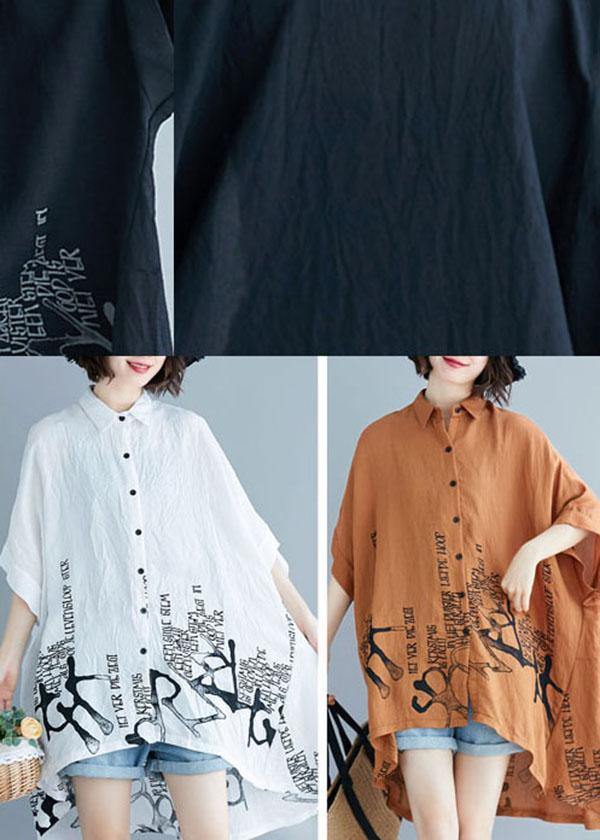 Brown Graphic low high design Cotton Summer Shirt Tops - SooLinen