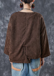 Brown Patchwork Fine Cotton Filled Parka Jacket Asymmetrical Winter