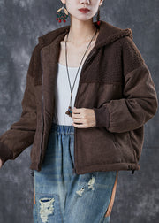 Brown Patchwork Warm Fleece Jacket Hooded Winter