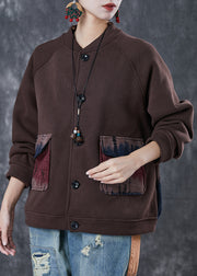 Brown Patchwork Warm Fleece Jackets Oversized Winter