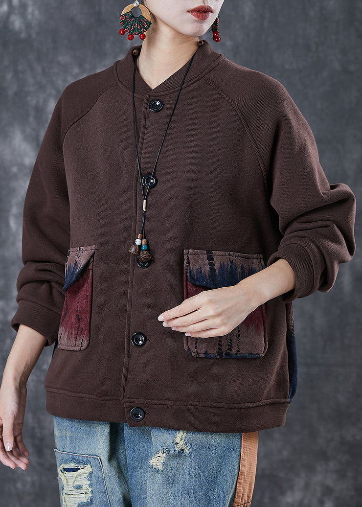 Brown Patchwork Warm Fleece Jackets Oversized Winter