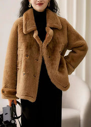 Brown Patchwork Wool Coat Outwear Peter Pan Collar Button Winter
