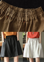 Braune Taschen Leinen Shorts mit weitem Bein Gummizug in der Taille Sommer