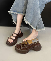 Brown Sandals Platform Faux Leather Boutique Splicing Buckle Strap