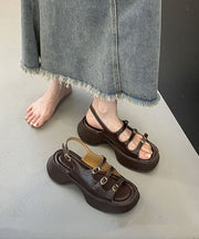 Brown Sandals Platform Faux Leather Boutique Splicing Buckle Strap