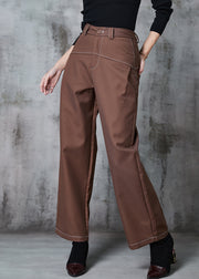 Brown Silm Fit Cotton Pants High Waist Spring