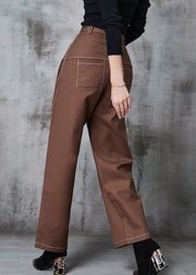 Brown Silm Fit Cotton Pants High Waist Spring