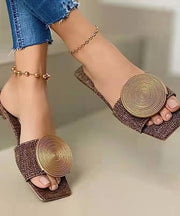 Brown Slide Sandals Women Faux Leather Boutique Splicing Sequins