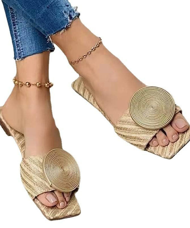 Brown Slide Sandals Women Faux Leather Boutique Splicing Sequins