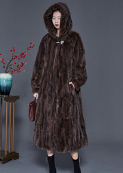 Brown Striped Faux Fur Trenchs Oversized Spring