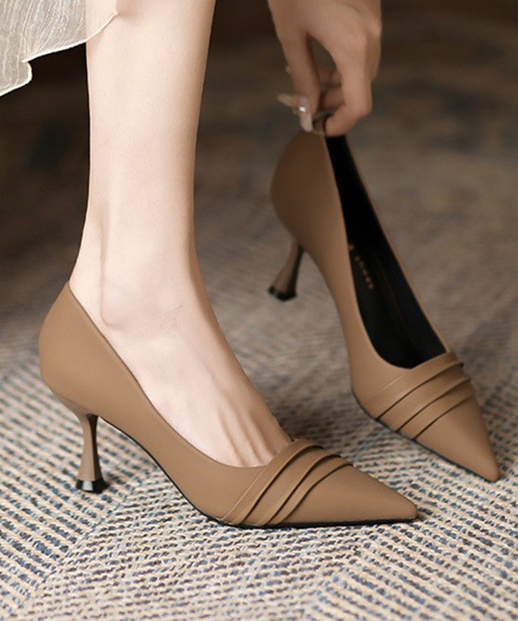 Brown Wrinkled Pointed Toe Splicing Stiletto High Heels