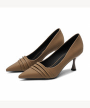 Brown Wrinkled Pointed Toe Splicing Stiletto High Heels