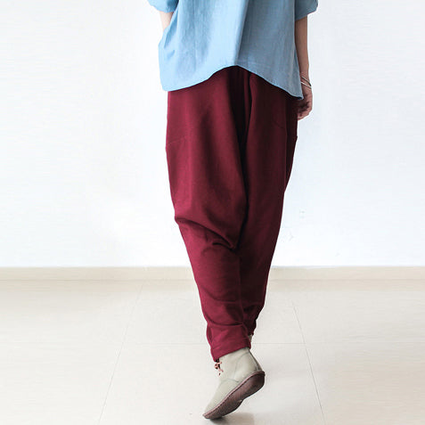 Burgundy warm winter pants thick cotton pants casual style buttons up