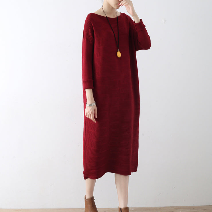 Burgundy wave knit sweater dresses casual long winter dresses cotton sweaters winter 2021