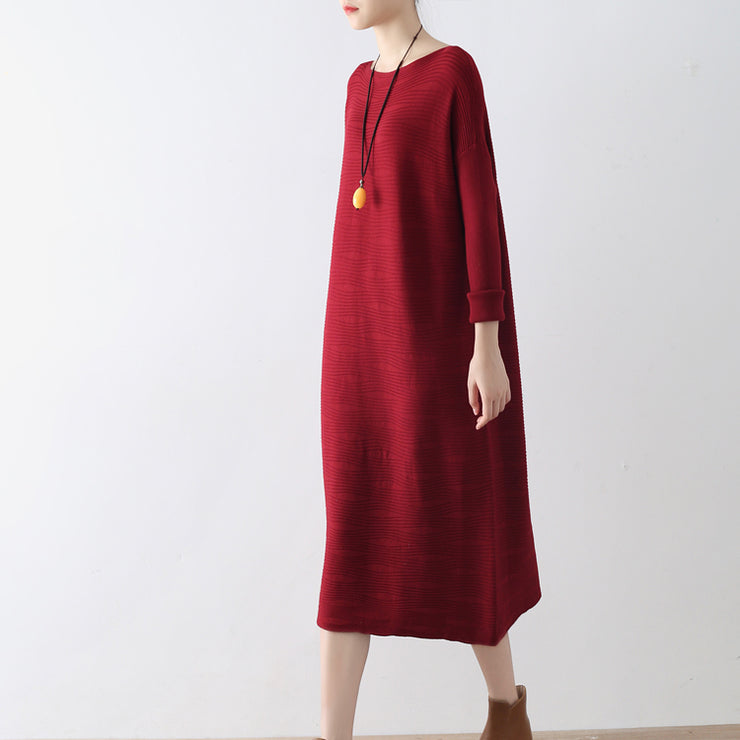 Burgundy wave knit sweater dresses casual long winter dresses cotton sweaters winter 2021
