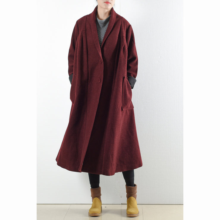 Burgundy woolen coats 2021 winter trench coats plus size cardigans