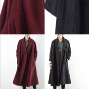 Burgundy woolen coats 2024 winter trench coats plus size cardigans