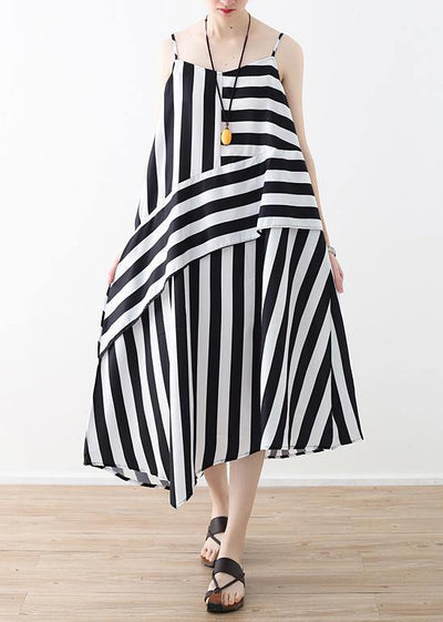Buy black striped chiffon clothes For Women Plus Size Work Spaghetti Strap robes Summer Dress - SooLinen