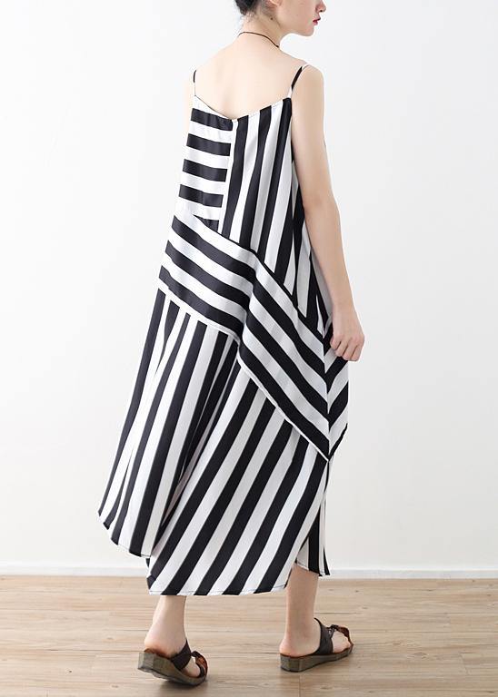 Buy black striped chiffon clothes For Women Plus Size Work Spaghetti Strap robes Summer Dress - SooLinen