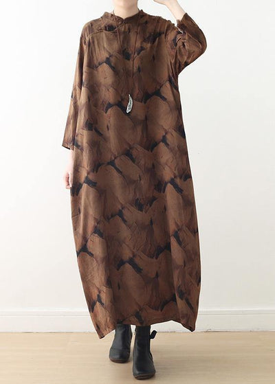Buy o neck baggy spring kaftans Fitted Life chocolate print Dresses - SooLinen
