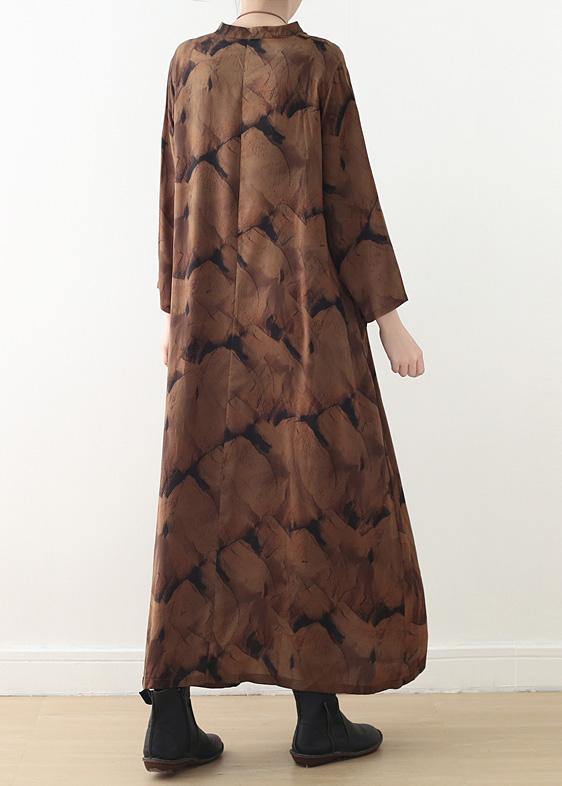 Buy o neck baggy spring kaftans Fitted Life chocolate print Dresses - SooLinen