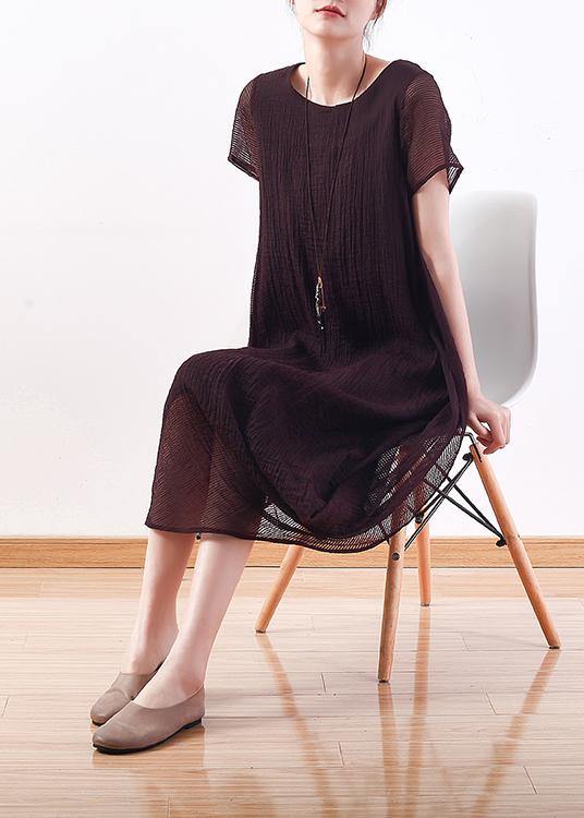 Buy purple red silk linen Long Shirts Metropolitan Museum Fabrics o neck asymmetric long Summer Dresses - SooLinen