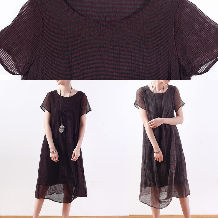Buy purple red silk linen Long Shirts Metropolitan Museum Fabrics o neck asymmetric long Summer Dresses - SooLinen