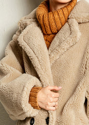 Camel Button Warm Maxi Faux Fur Coat Spring