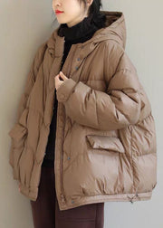 Camel Duck Down Puffers Jackets Hooded Drawstring Winter