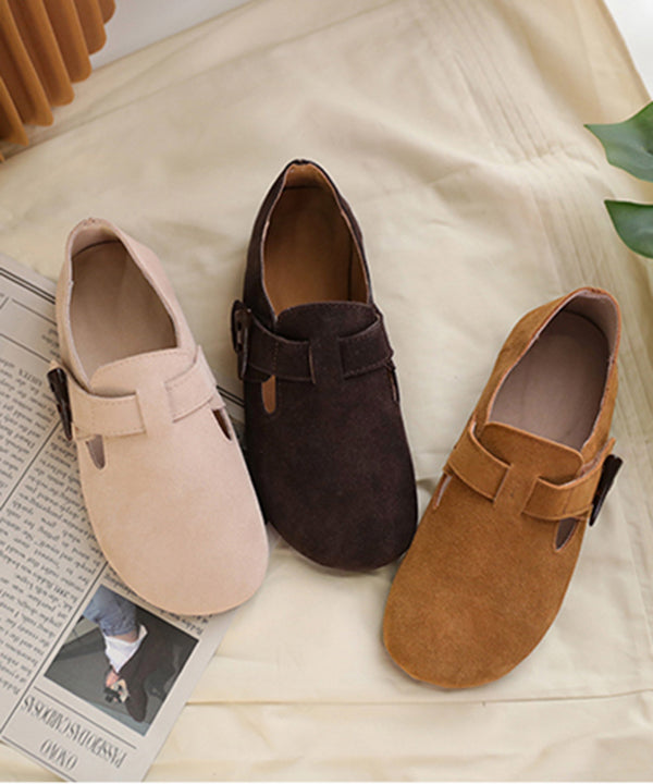 Camel Flat Feet Shoes Suede Cowhide Leather Buckle Strap Flats