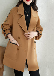 Camel Patchwork Woolen Trench Oversized Double Breast Fall