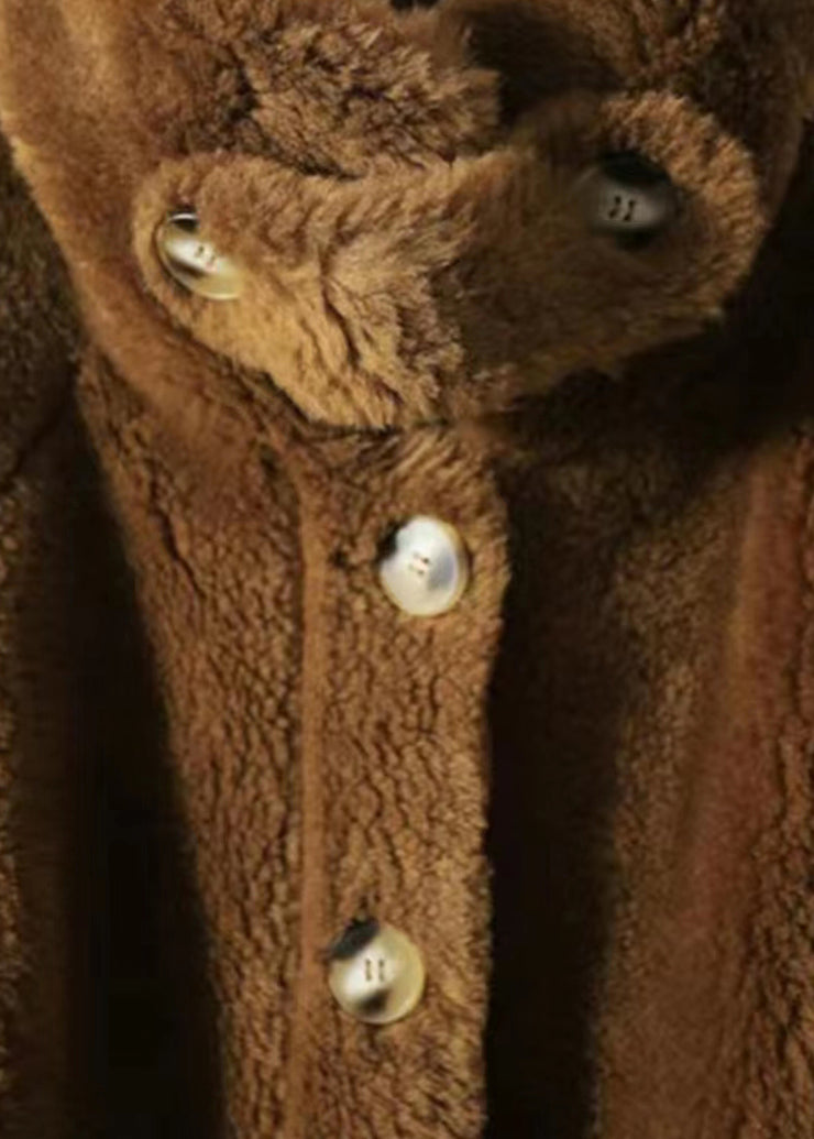 Camel Pockets Patchwork Wool Trench Stand Collar Button Winter