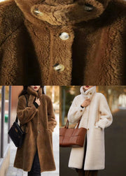 Camel Pockets Patchwork Wool Trench Stand Collar Button Winter