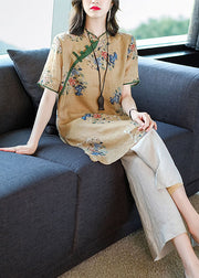 Camel Print Linen Long Shirt Ang Pant Two Piece Set Outfits Side Open Summer