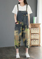 Camouflage printed denim overalls plus size women's casual cropped harem pants - SooLinen