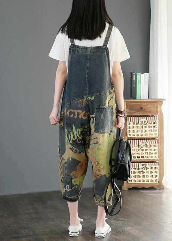 Camouflage printed denim overalls plus size women&