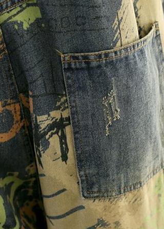 Camouflage printed denim overalls plus size women&