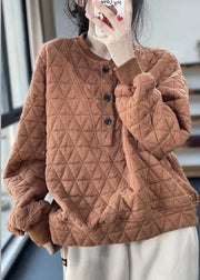 Karamellknopf-Sweatshirt mit feiner Baumwollfüllung Streetwear Winter
