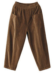 Caramel Patchwork Corduroy Harem Pants Oversized Pockets Spring