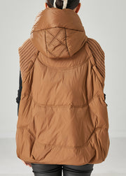 Caramel Patchwork Knit Duck Down Vests Hooded Winter