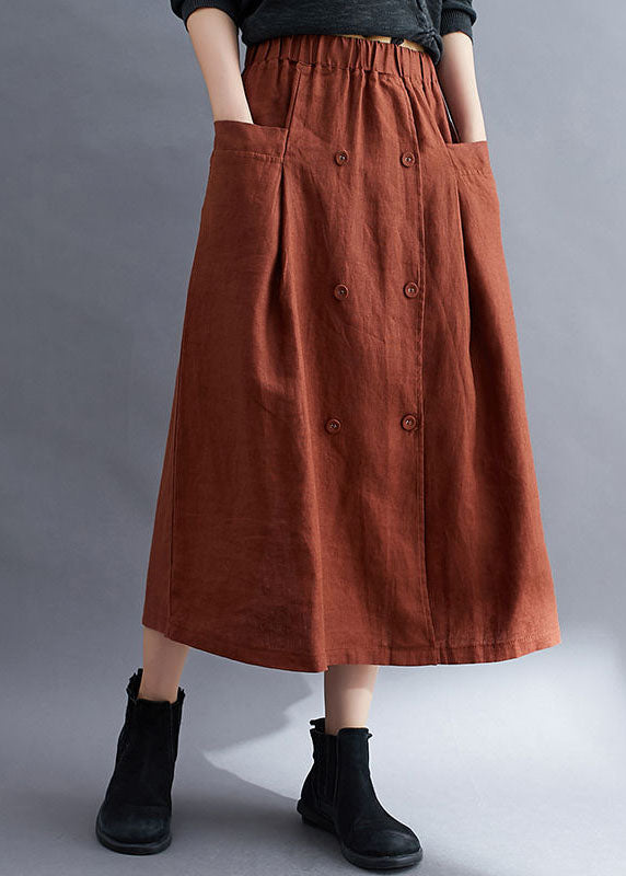 Caramel Pockets Patchwork Linen Skirts Wrinkled Summer