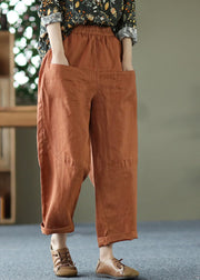 Caramel Solid Linen Harem Pants High Waist Pockets Summer