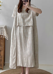 Casual Apricot Asymmetrical Jacquard Cotton Long Dresses Summer