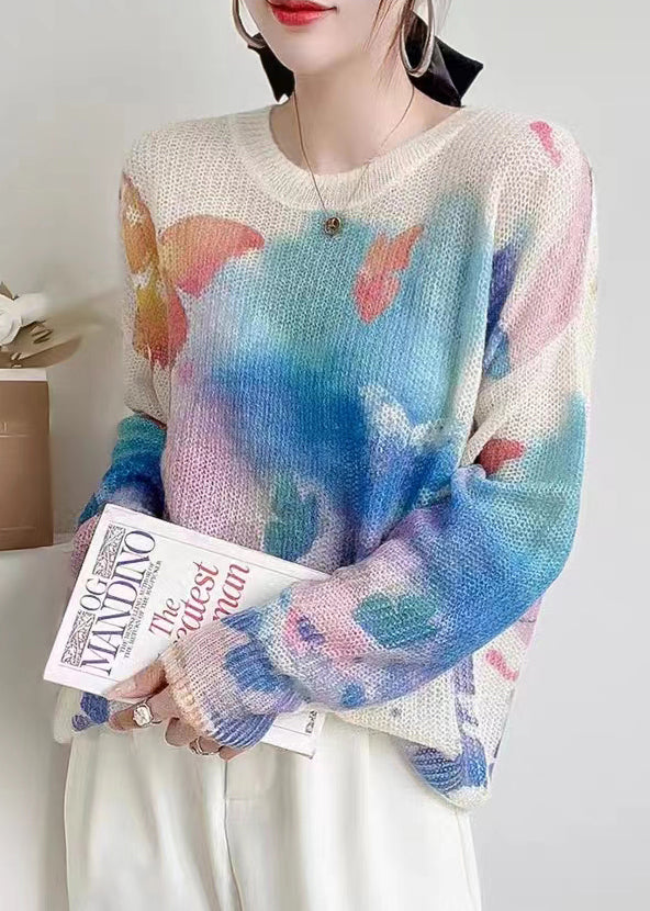 Casual Apricot Print Patchwork Cozy Knit Top Long Sleeve