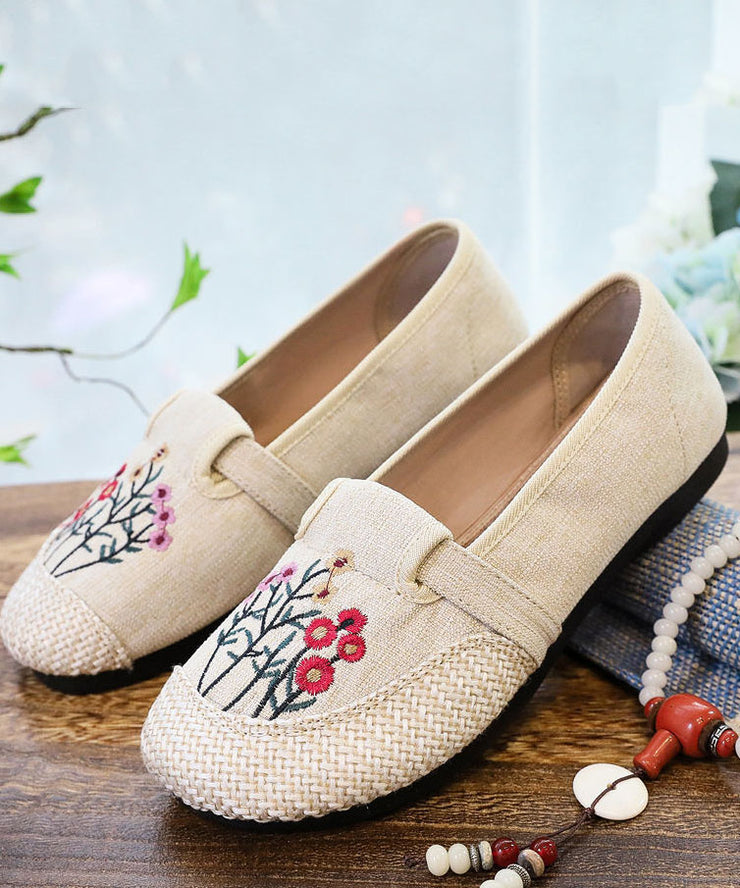 Casual Beige Embroidered Flat Shoes For Women Splicing Flat Feet Shoes