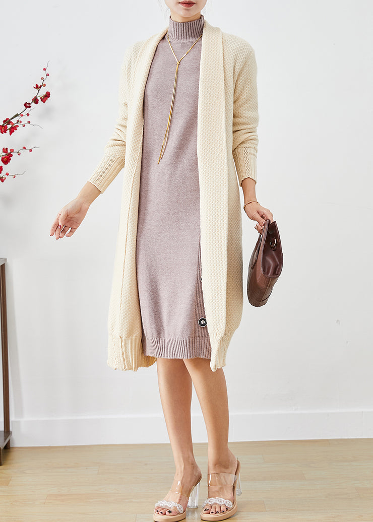 Casual Beige Oversized Cashmere Knit Long Cardigans Fall