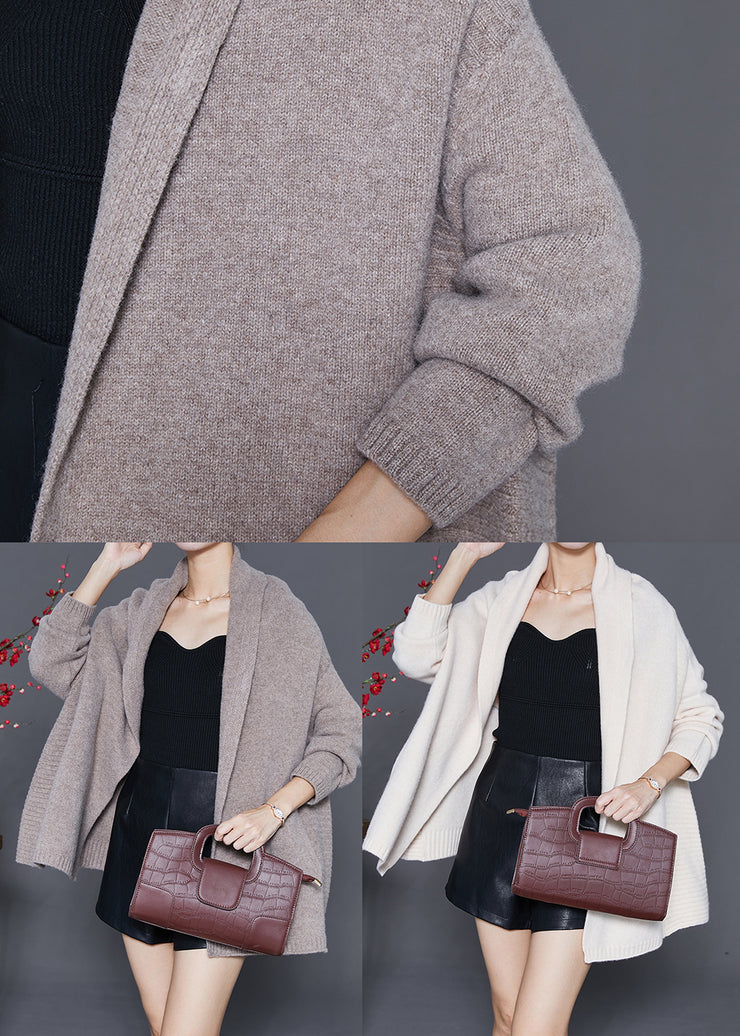 Casual Beige Oversized Thick Knit Cardigan Fall